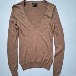 Massimo Dutti Silk Cashmere Blend Camel V-Neck Sweater